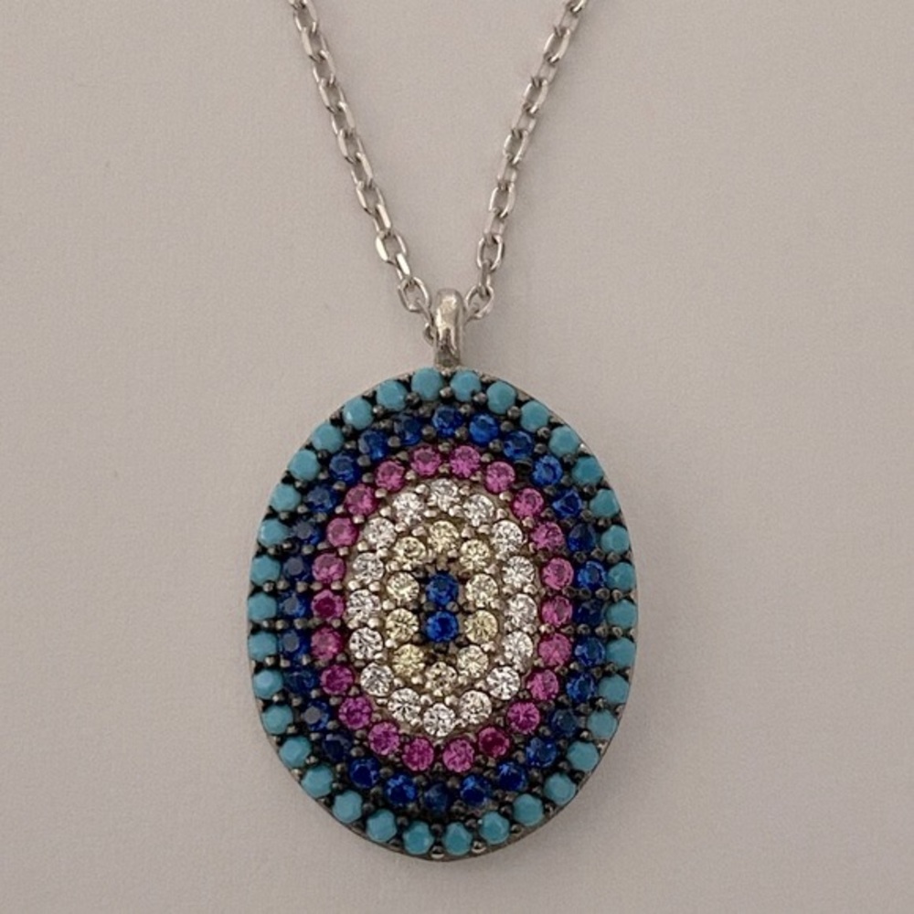 🧿925 sterling silver evil eye cz stones necklace